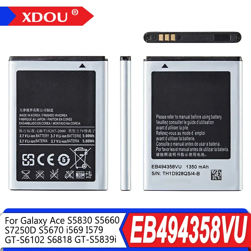 Brand New EB494358VU 1350mAh Battery For Samsung Galaxy Ace S5830 S5660 S7250D S5670 i569 I579 GT-S6102 S6818 GT-S5839i
Brand New EB494358VU 1350mAh Battery For Samsung Galaxy Ace S5830 S5660 S7250D S5670 i569 I579 GT-S6102 S6818 GT-S5839i