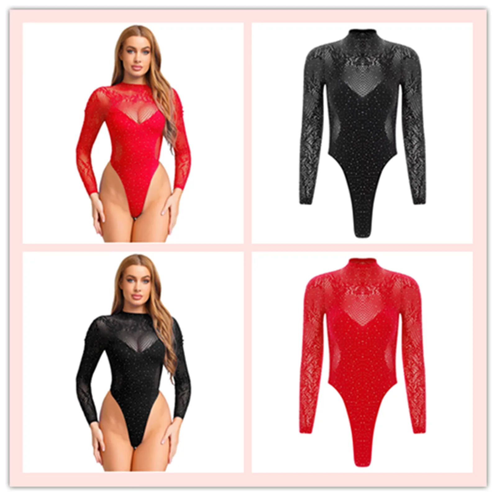 Womens Shiny Rhinestone Bikini Swimsuit Lingerie Fishnet Bodysuit Mock Neck Long Sleeve Backless Mesh Leotard Cover Up Clubwear
Womens Shiny Rhinestone Bikini Swimsuit Lingerie Fishnet Bodysuit Mock Neck Long Sleeve Backless Mesh Leotard Cover Up Clubwear