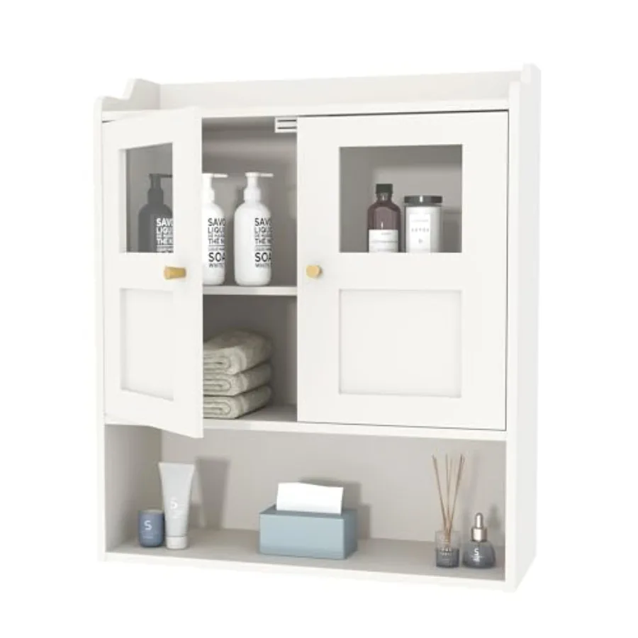 Настенный шкаф для ванной комнаты Аптечка с 2 стеклянными дверцами и регулируемыми полками Белый настенный шкаф над туалетом с 3 галстуками
Настенный шкаф для ванной комнаты Аптечка с 2 стеклянными дверцами и регулируемыми полками Белый настенный шкаф над туалетом с 3 галстуками