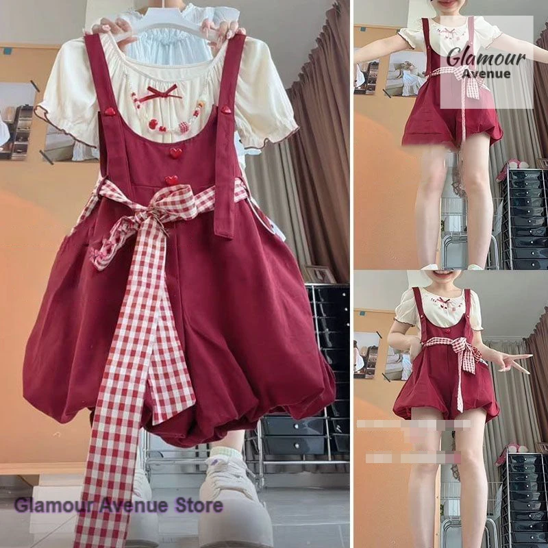Japanese-style set of soft girls cute wind bubble sleeve tops, two-piece women's summer sweet wearing straps and ten suspenders.
Japanese-style set of soft girls cute wind bubble sleeve tops, two-piece women's summer sweet wearing straps and ten suspenders.