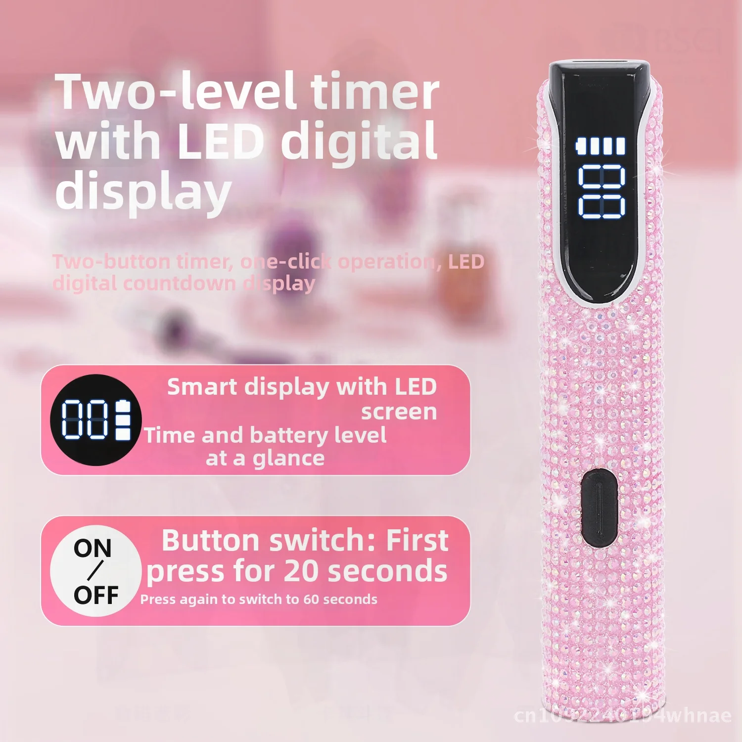 Mini Hand-held Nail Art Light Therapy Lamp Pink Diamond Design Quick-Drying Gel Baking Lamp for Nail Polish with Power Storage
Mini Hand-held Nail Art Light Therapy Lamp Pink Diamond Design Quick-Drying Gel Baking Lamp for Nail Polish with Power Storage