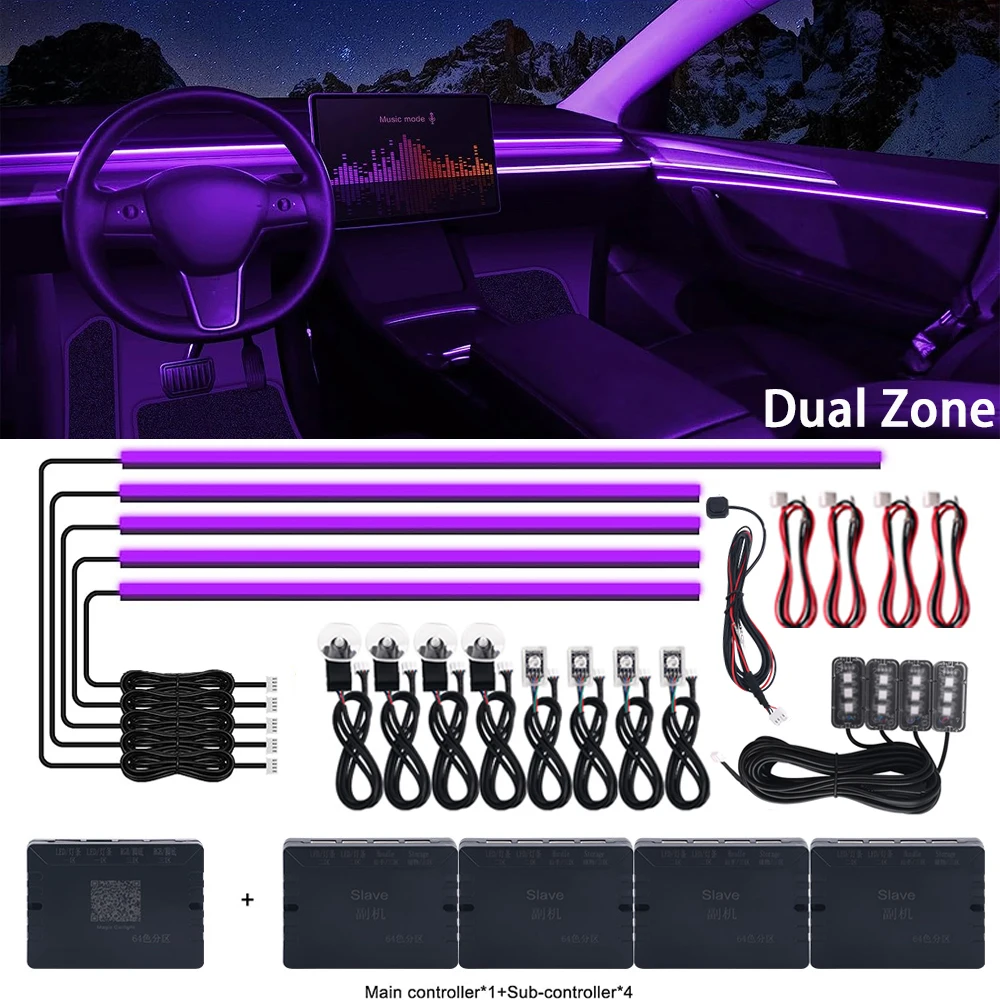 18 In 1 Dual Zone LED Car Ambient Light RGB 64 Color Universal Interior Acrylic Strip Backlight Guide Decoration Atmosphere Lamp
18 In 1 Dual Zone LED Car Ambient Light RGB 64 Color Universal Interior Acrylic Strip Backlight Guide Decoration Atmosphere Lamp