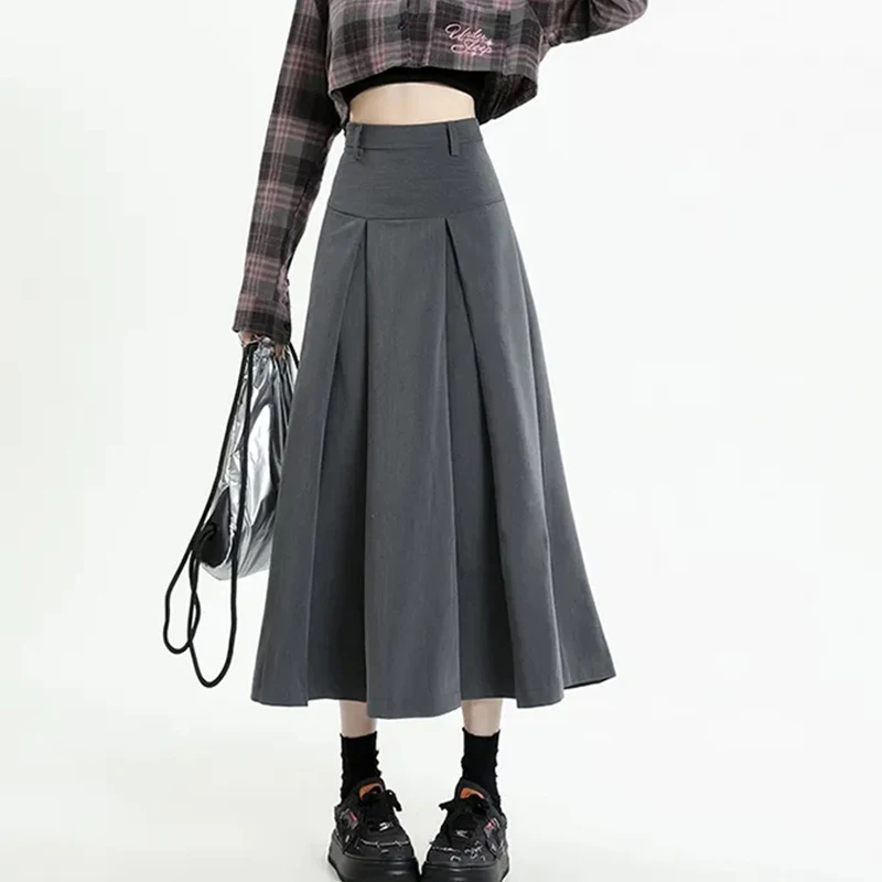 Korean Grey Pleated Skirt Women High Waisted Spring Fall A Line Skirt Y2K Harajuku Solid Suit Preppy Style Sweet Midi Skirt
Korean Grey Pleated Skirt Women High Waisted Spring Fall A Line Skirt Y2K Harajuku Solid Suit Preppy Style Sweet Midi Skirt