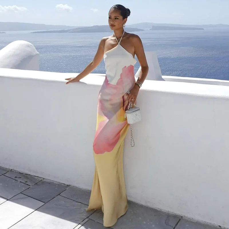 Halter Printing Women's Evening Dress Hollow Backless Sleeveless Prom Skirt White Pink Sheath Slim Party Gown Newest In Stock
Halter Printing Women's Evening Dress Hollow Backless Sleeveless Prom Skirt White Pink Sheath Slim Party Gown Newest In Stock