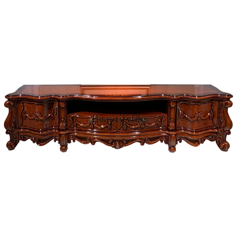 European all solid wood TV cabinet American living room luxury villa dark paint retro
European all solid wood TV cabinet American living room luxury villa dark paint retro