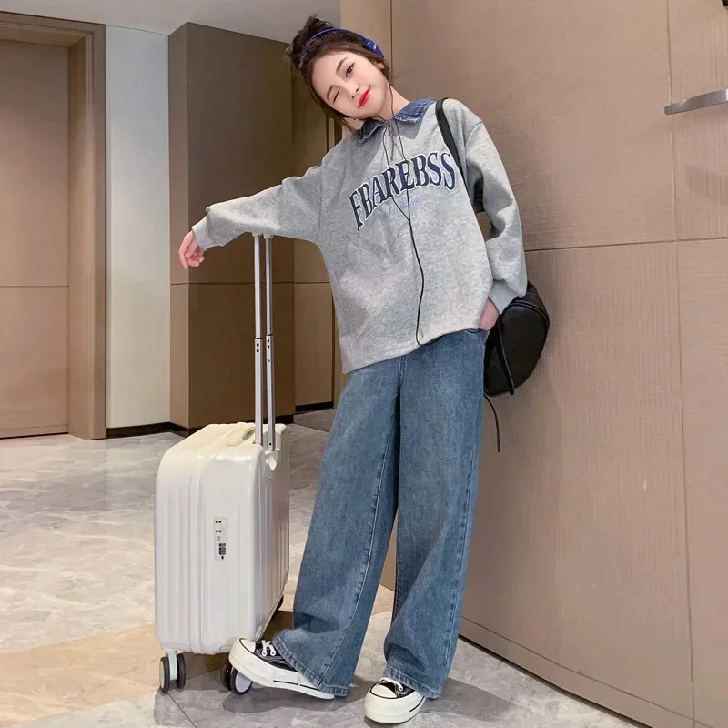 Spring Autumn Girl Children's Top And Bottom Set Junior Girl Letter Printed Sweatshirts+Denim Straight Pants Kids Girl 2pcs Suit
Spring Autumn Girl Children's Top And Bottom Set Junior Girl Letter Printed Sweatshirts+Denim Straight Pants Kids Girl 2pcs Suit
