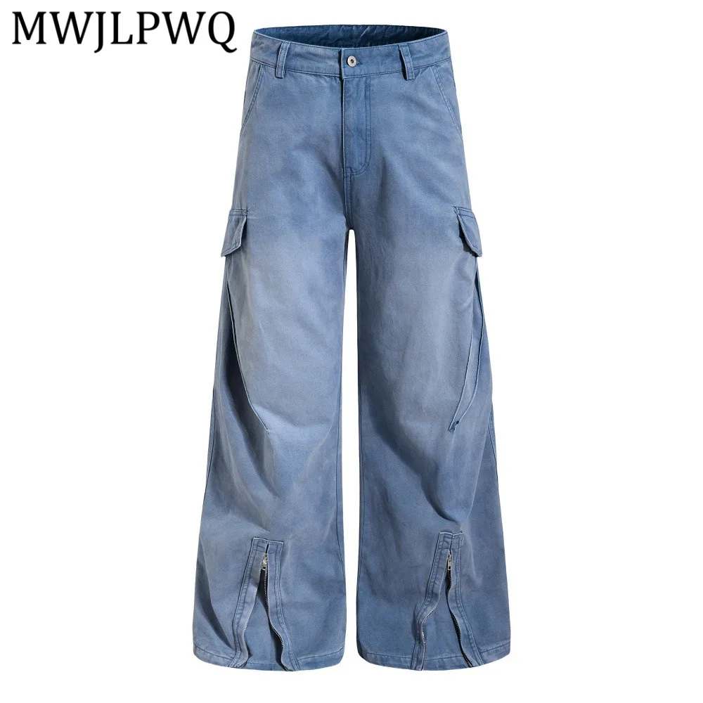 MWJLPWQ Mens Light Blue Washed Cargo Jeans Wide Leg Pants Distress Zipper Hem Streetwear Casual Loose Fit Trousers Wear 15600
MWJLPWQ Mens Light Blue Washed Cargo Jeans Wide Leg Pants Distress Zipper Hem Streetwear Casual Loose Fit Trousers Wear 15600