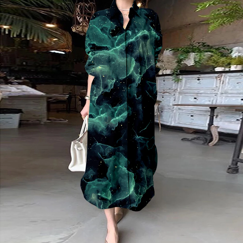 2024 Elegant Gradient Colour Printed Shirts Dress for Women Long Sleeve Turn Down Collar Midi Dress Loose Beach Holiday Dresses
2024 Elegant Gradient Colour Printed Shirts Dress for Women Long Sleeve Turn Down Collar Midi Dress Loose Beach Holiday Dresses