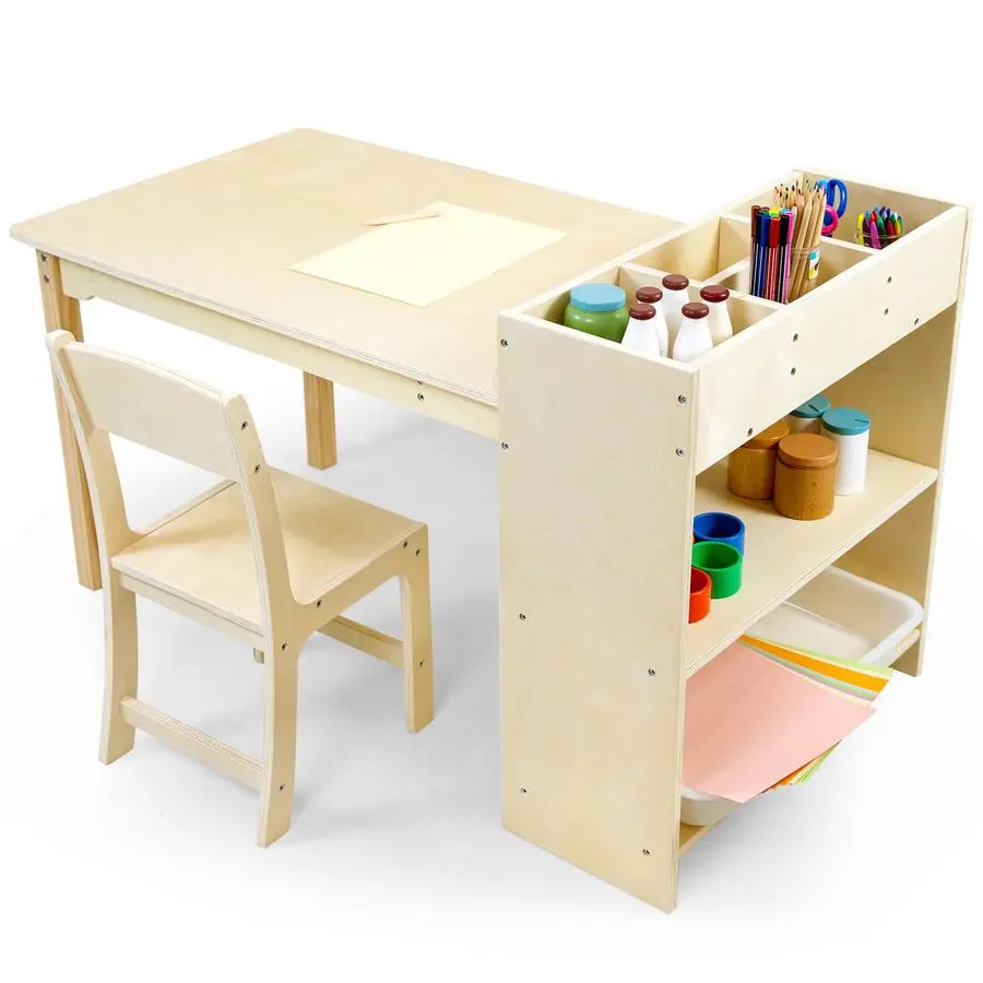 Art Table and Chair Set, Birch Wooden Activity Craft Table, Kids Drawing Table, Toddler Desk with Storage and 1 Chair
Art Table and Chair Set, Birch Wooden Activity Craft Table, Kids Drawing Table, Toddler Desk with Storage and 1 Chair