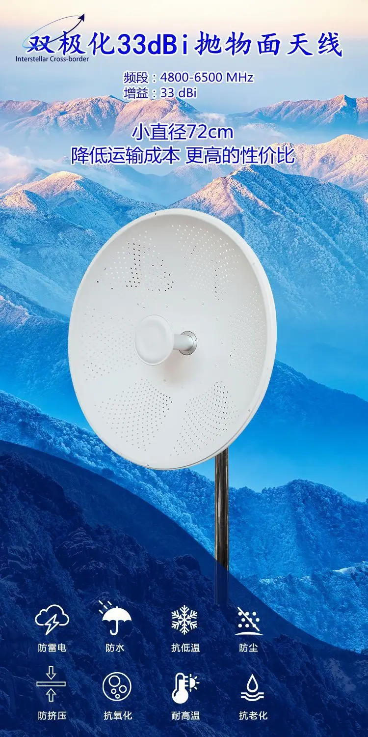 0.7M Grid Parabolic Antenna 5GHz 33dBi High Gain Dual Polarization Long Range Antenna for Point To Point Wireless Transmission
0.7M Grid Parabolic Antenna 5GHz 33dBi High Gain Dual Polarization Long Range Antenna for Point To Point Wireless Transmission
