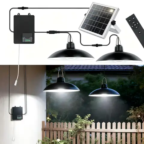 1/2 Head Solar Pendant Light Waterproof Outdoor Lamp Remote Control Timer Garden Porch Indoor Home Lighting 5 Brightness Levels