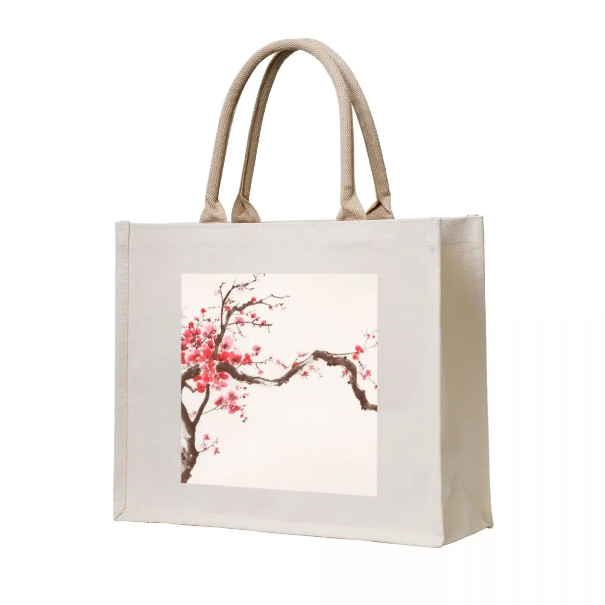 Fine art Zen Sumi-e painting of a crooked blossoming sakura branch with red flowers on beige art print Tote Bag
Fine art Zen Sumi-e painting of a crooked blossoming sakura branch with red flowers on beige art print Tote Bag