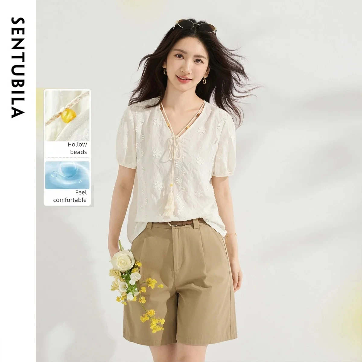 SENTUBILA Women 3D Jacquard Chiffon Top V-Neck Hollow Out Beaded Loose Blouse 2026 Summer Elegant Casual Wear 162VF7044
SENTUBILA Women 3D Jacquard Chiffon Top V-Neck Hollow Out Beaded Loose Blouse 2026 Summer Elegant Casual Wear 162VF7044