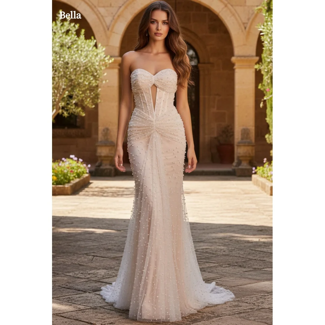 Изысканное вечернее платье Bella цвета слоновой кости без бретелек с вырезом «сердечко», расшитое жемчугом, фасон «русалка» из тюля, элегантное, в пол
Изысканное вечернее платье Bella цвета слоновой кости без бретелек с вырезом «сердечко», расшитое жемчугом, фасон «русалка» из тюля, элегантное, в пол