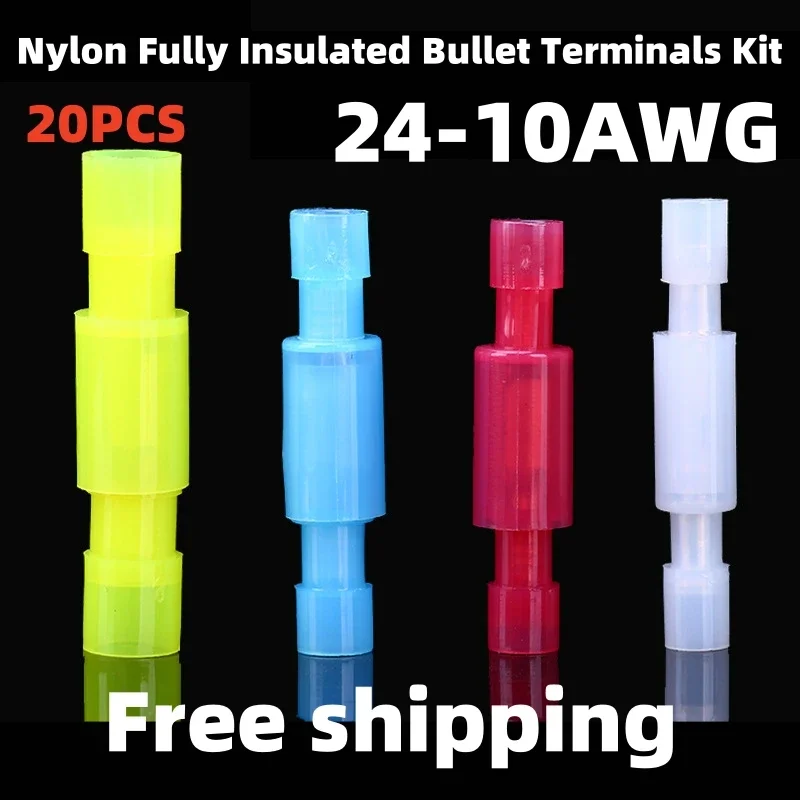 20PCS Nylon Fully Insulated Bullet Terminals Kit - Male/Female Quick Connect Crimp Connectors (16-10 AWG)
20PCS Nylon Fully Insulated Bullet Terminals Kit - Male/Female Quick Connect Crimp Connectors (16-10 AWG)
