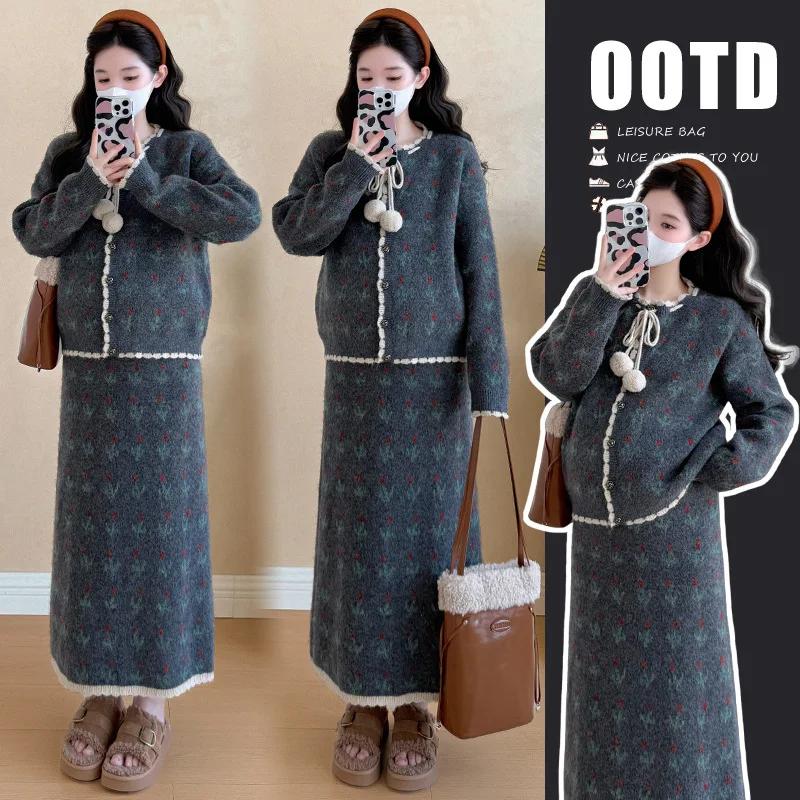 French Style Pregnancy Outfit Early Autumn Maternity Knit Tie Top Slim Fit Skirt Two Piece Set Elegant Comfortable Mommy Clothes
French Style Pregnancy Outfit Early Autumn Maternity Knit Tie Top Slim Fit Skirt Two Piece Set Elegant Comfortable Mommy Clothes