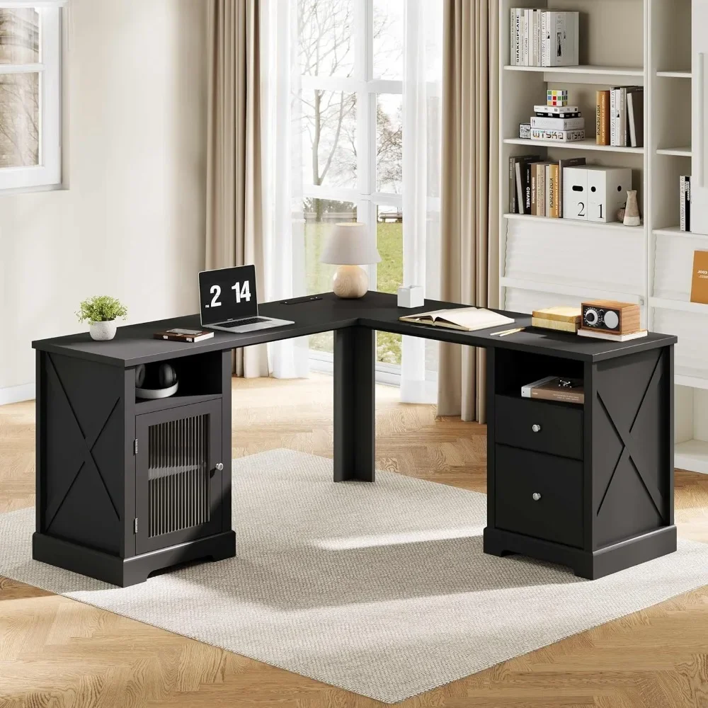 Farmhouse L Shaped Desk with Drawers & Storage Shelf, Home Office Desk with Storage Cabinet, Executive Corner Computer Desk
Farmhouse L Shaped Desk with Drawers & Storage Shelf, Home Office Desk with Storage Cabinet, Executive Corner Computer Desk