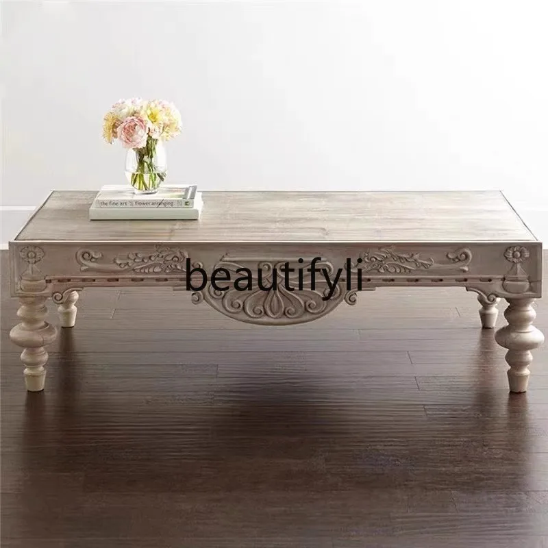 French Country Style Solid Wood Carved Vintage Distressed Roman Column Living Room Model Home Coffee Table
French Country Style Solid Wood Carved Vintage Distressed Roman Column Living Room Model Home Coffee Table