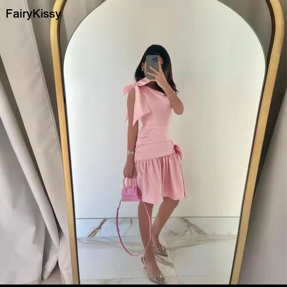 FairyKissy Pink Satin Short Prom Dresses One Shoulder Bow Formal Occasion Dresses Saudi Arabia Women's Evening Dresses
FairyKissy Pink Satin Short Prom Dresses One Shoulder Bow Formal Occasion Dresses Saudi Arabia Women's Evening Dresses