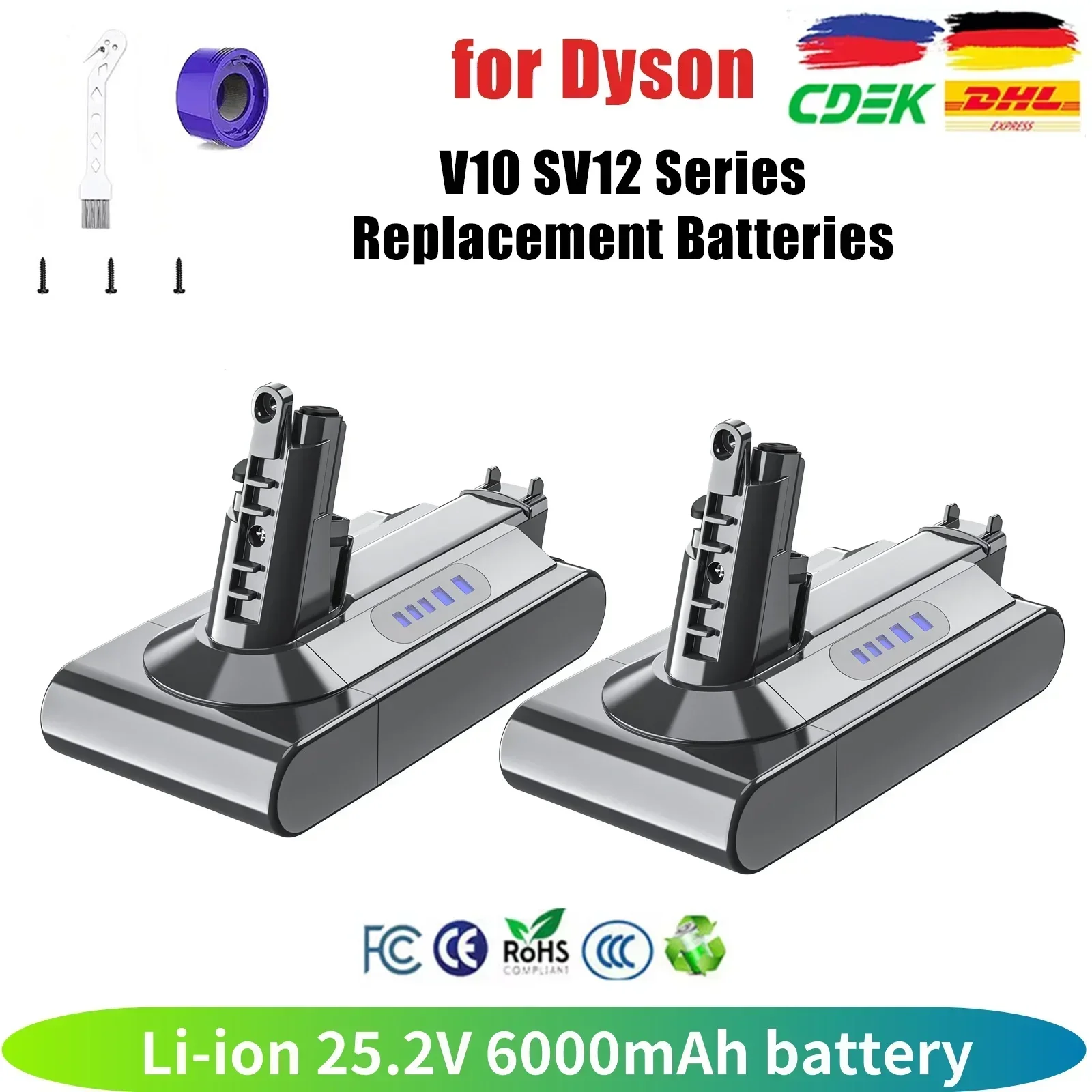 2025 New 25.2V 12800mAh Replacement Battery for Dyson V10 Absolute Cord-Free Vacuum Handheld Vacuum Cleaner forDyson V10 Battery
2025 New 25.2V 12800mAh Replacement Battery for Dyson V10 Absolute Cord-Free Vacuum Handheld Vacuum Cleaner forDyson V10 Battery