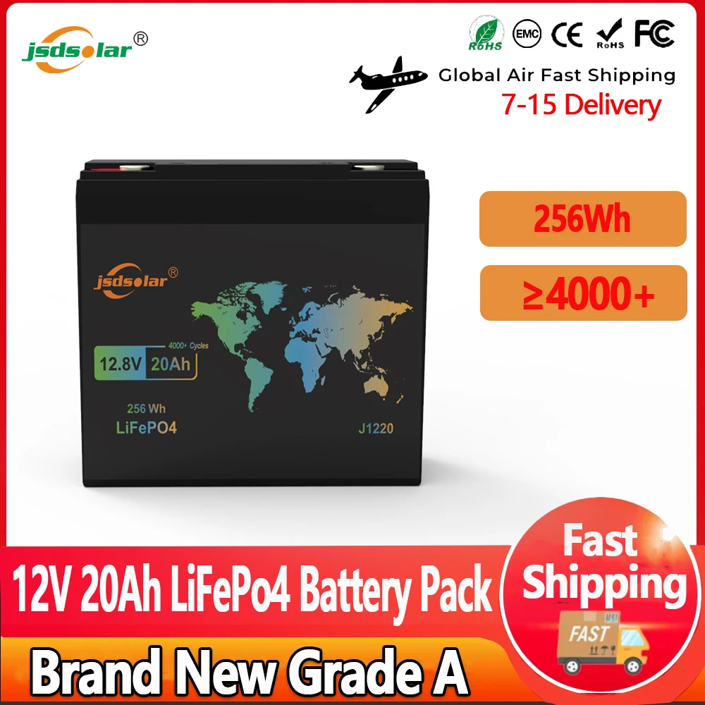 jsdsolar 12V 20Ah LiFePO4 Battery 4000+ Cycles Rechargeable Lithium Battery for Solar Lighting Camping Power Wheels Fish Finder
jsdsolar 12V 20Ah LiFePO4 Battery 4000+ Cycles Rechargeable Lithium Battery for Solar Lighting Camping Power Wheels Fish Finder