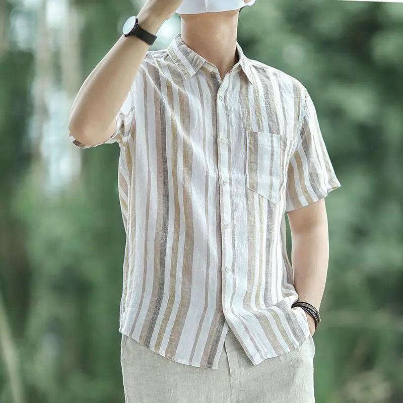 Fashion Lapel Spliced Pockets Striped Shirts Men's Clothing 2025 Summer New Loose Short Sleeve Casual Tops All-match Shirts
Fashion Lapel Spliced Pockets Striped Shirts Men's Clothing 2025 Summer New Loose Short Sleeve Casual Tops All-match Shirts