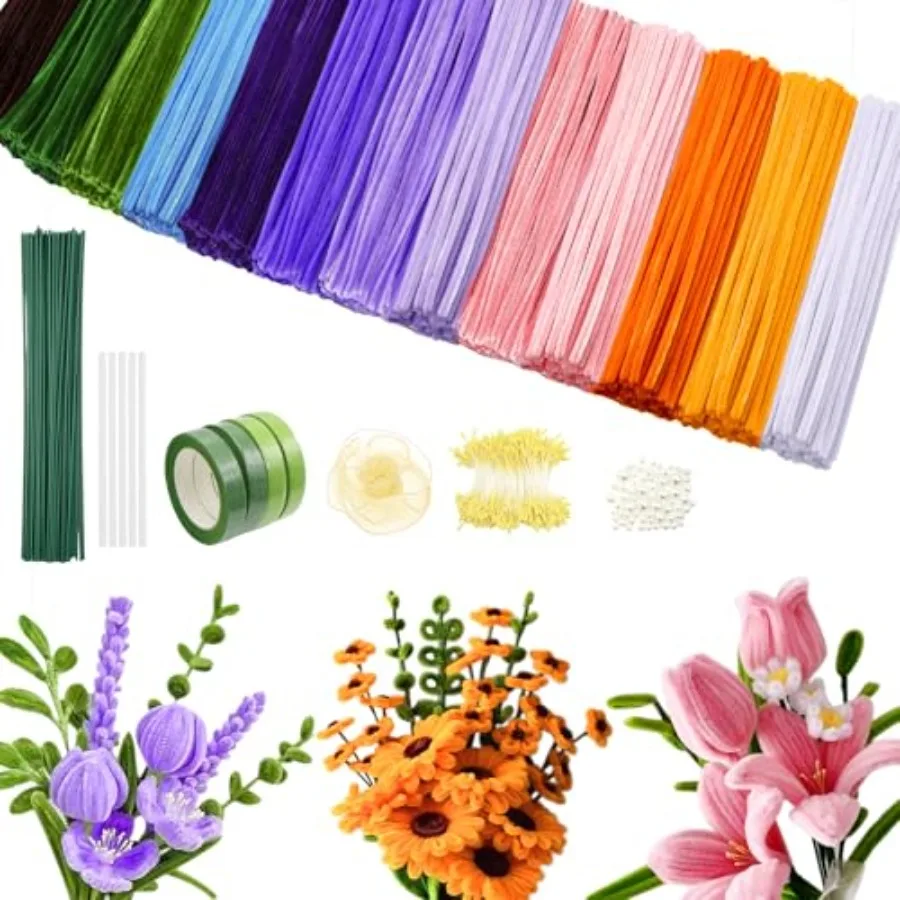 800 PCS Pipe Cleaners Craft Pipe Cleaners Flowers Kit with Handle 13 Colors Chenille Stems with Instruction Art and Craft Suppl
800 PCS Pipe Cleaners Craft Pipe Cleaners Flowers Kit with Handle 13 Colors Chenille Stems with Instruction Art and Craft Suppl