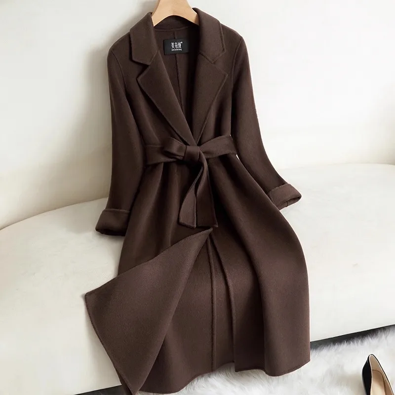 Black Double-sided Cashmere Jacket Women's Long Coat 2025 Autumn Winter New Temperament Wool Coats Female Belt Long Overcoat
Black Double-sided Cashmere Jacket Women's Long Coat 2025 Autumn Winter New Temperament Wool Coats Female Belt Long Overcoat
