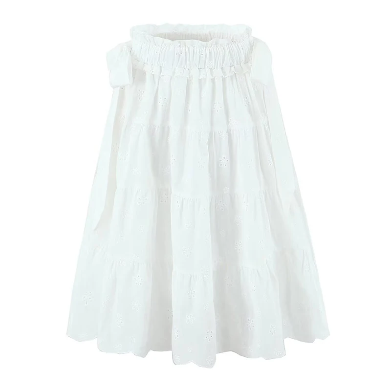 YENKYE Fashion Openwork Embroidery Beige White Knee Length Skirt Women Sweet Bow Elastic Waist A-line Holiday Summer Skirts
YENKYE Fashion Openwork Embroidery Beige White Knee Length Skirt Women Sweet Bow Elastic Waist A-line Holiday Summer Skirts