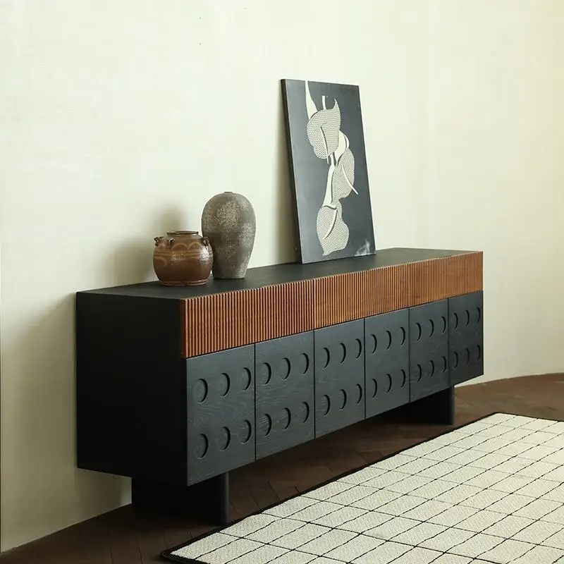 Medieval solid wood TV cabinet, living room contrasting color high storage cabinet
Medieval solid wood TV cabinet, living room contrasting color high storage cabinet