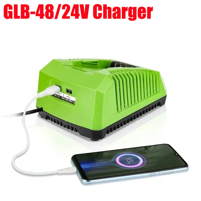 5V 2.1A Dual USB Ports Portable Rapid Charger Power Tool Accessories Compatible with For Greenworks 48V/24V Lithium Batteries
5V 2.1A Dual USB Ports Portable Rapid Charger Power Tool Accessories Compatible with For Greenworks 48V/24V Lithium Batteries