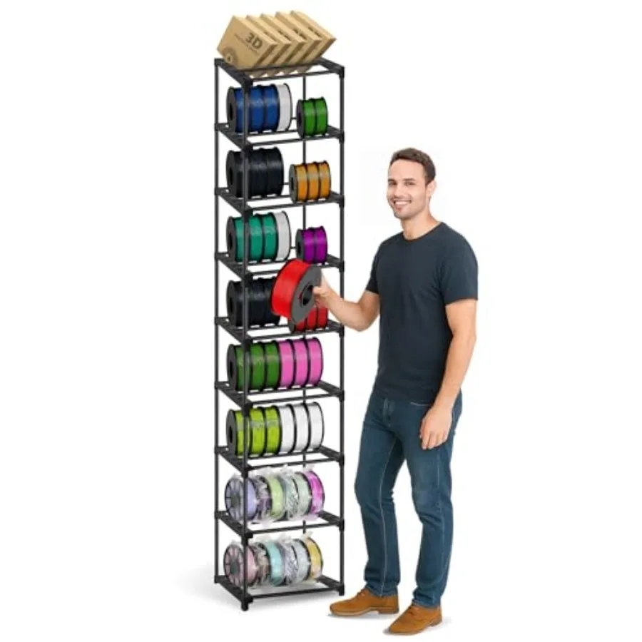 Upgraded 9-Tier 3D Printer Filament Spool Storage Rack, Thicker 3D Printing Filament Holder with Anti-Tip Kit/Large Storage Spa