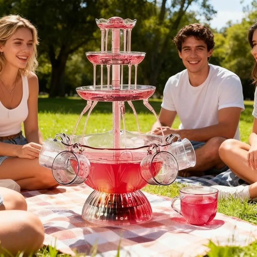 3-Tier Electric Cocktail Fountain Drink Machine with LED Base 5 Cups for Champagne, Wine, Beer, and Juice at Weddings, Parties
3-Tier Electric Cocktail Fountain Drink Machine with LED Base 5 Cups for Champagne, Wine, Beer, and Juice at Weddings, Parties