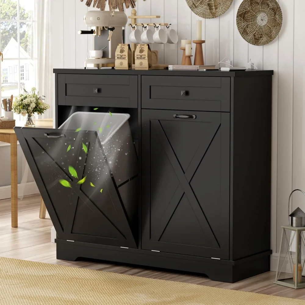 20 Gallon Tilt Out Trash Can Cabinet, Double Hidden Trash Can Cabinet with Deodorizing Function, Farmhouse Wooden Garbage Bin St
20 Gallon Tilt Out Trash Can Cabinet, Double Hidden Trash Can Cabinet with Deodorizing Function, Farmhouse Wooden Garbage Bin St