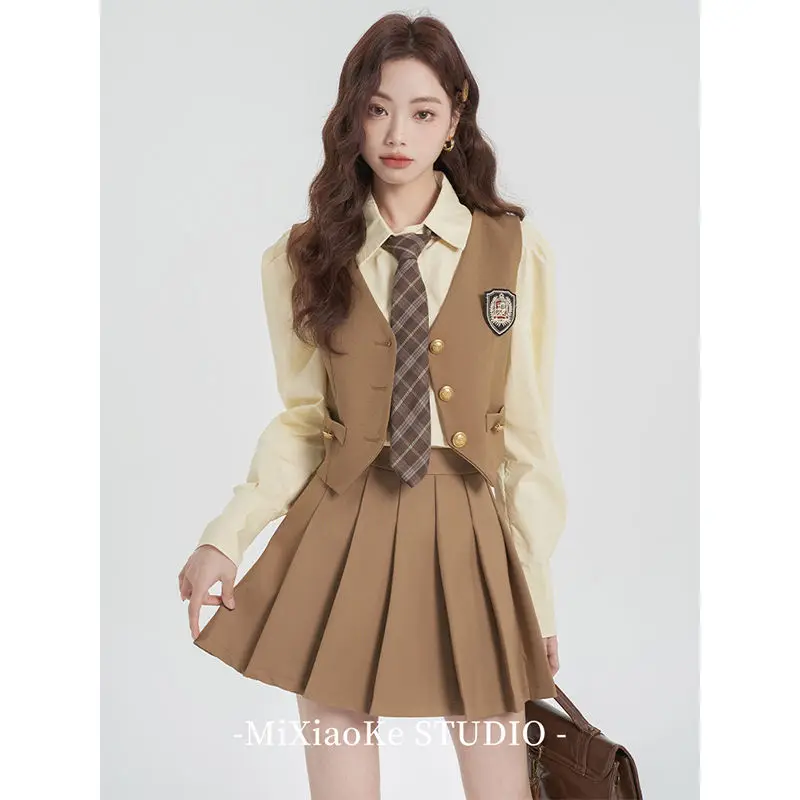 American Style Jk Uniform Pleated Skirt Suit Women'S Early Autumn Korean Style Shirt Vest Skirt Three-Piece Set
American Style Jk Uniform Pleated Skirt Suit Women'S Early Autumn Korean Style Shirt Vest Skirt Three-Piece Set