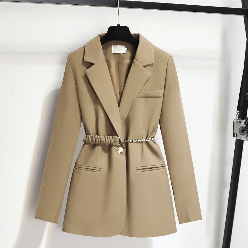 Korean Women Casual Suit Jacket With Sashes Khaki Brown Black Spring New Single Button Notched Collar Long Sleeve Blazers Coat
Korean Women Casual Suit Jacket With Sashes Khaki Brown Black Spring New Single Button Notched Collar Long Sleeve Blazers Coat