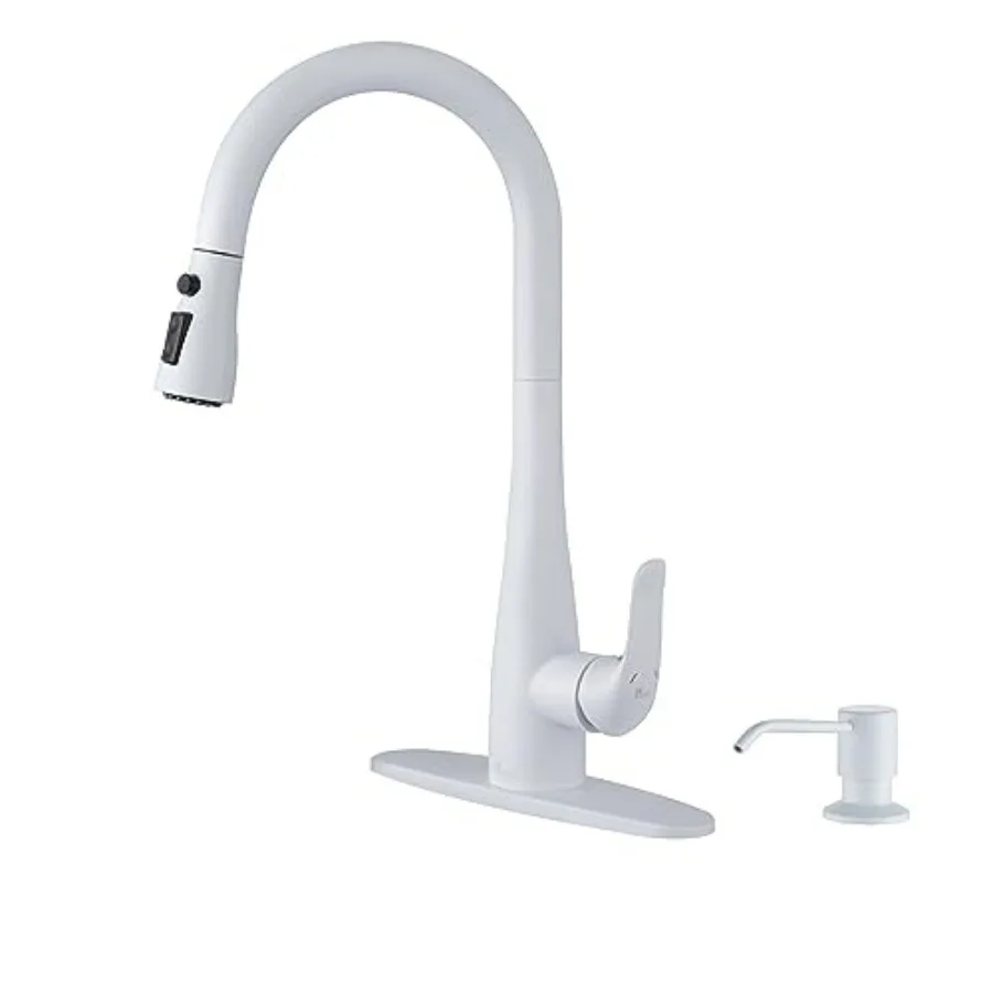 Kitchen Faucet with Soap Dispenser and Pull Down Sprayer - Stainless Steel Single Handle Kitchen Sink Faucet 1 or 3 Hole Design
Kitchen Faucet with Soap Dispenser and Pull Down Sprayer - Stainless Steel Single Handle Kitchen Sink Faucet 1 or 3 Hole Design