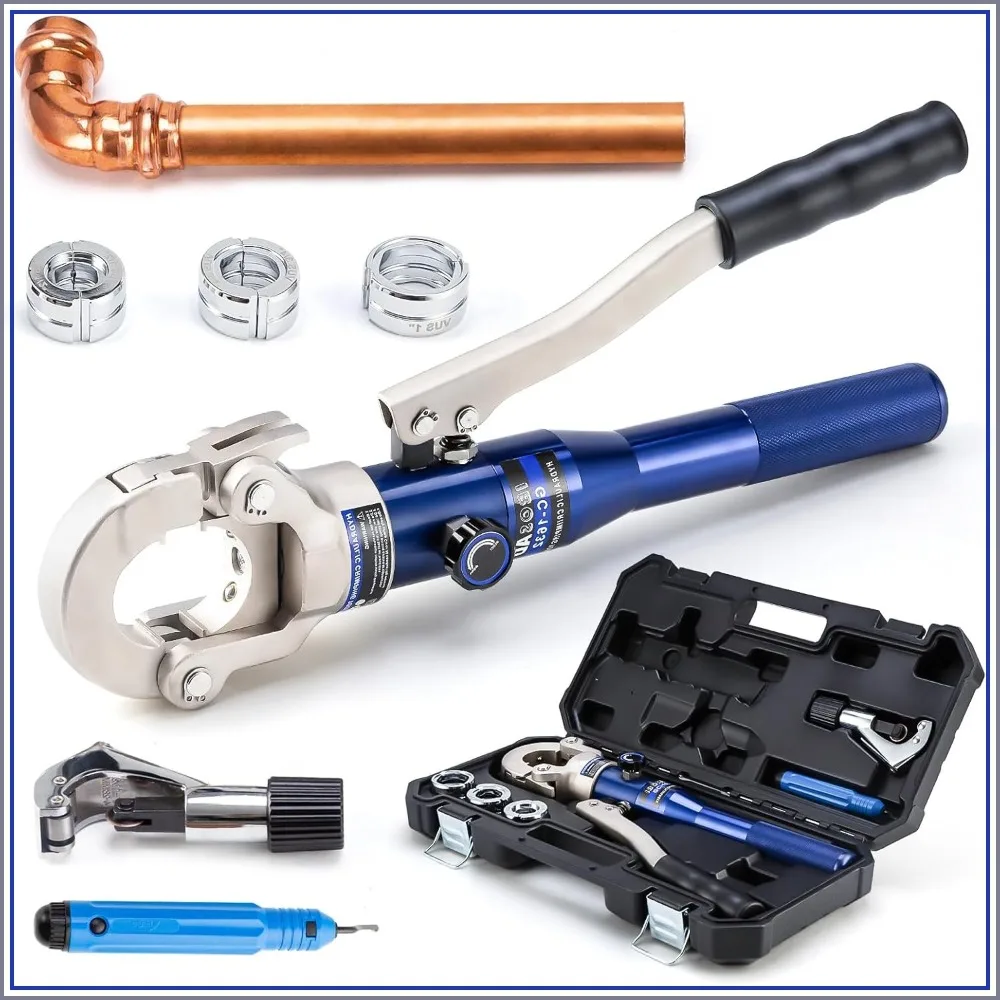 Copper Pipe Crimping Tool Set: 1/2", 3/4", 1" Jaws with Cutter
Copper Pipe Crimping Tool Set: 1/2", 3/4", 1" Jaws with Cutter