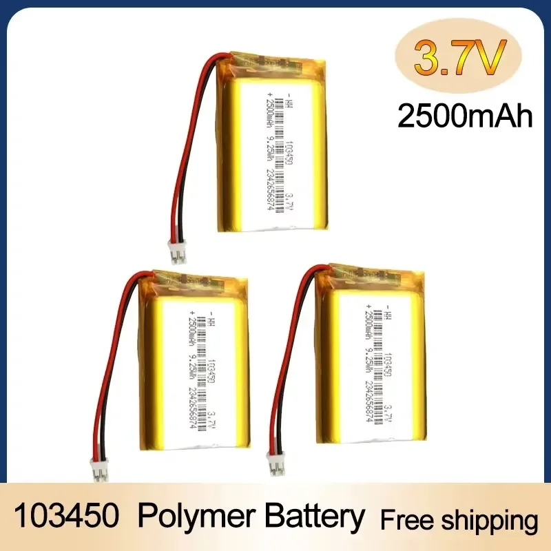 103450 3.7V 2500mAh Polymer Lithium Rechargeable Battery Jst PH 2.0mm 2pin Plug for Camera GPS Navigator MP5 Bluetooth Headset
103450 3.7V 2500mAh Polymer Lithium Rechargeable Battery Jst PH 2.0mm 2pin Plug for Camera GPS Navigator MP5 Bluetooth Headset