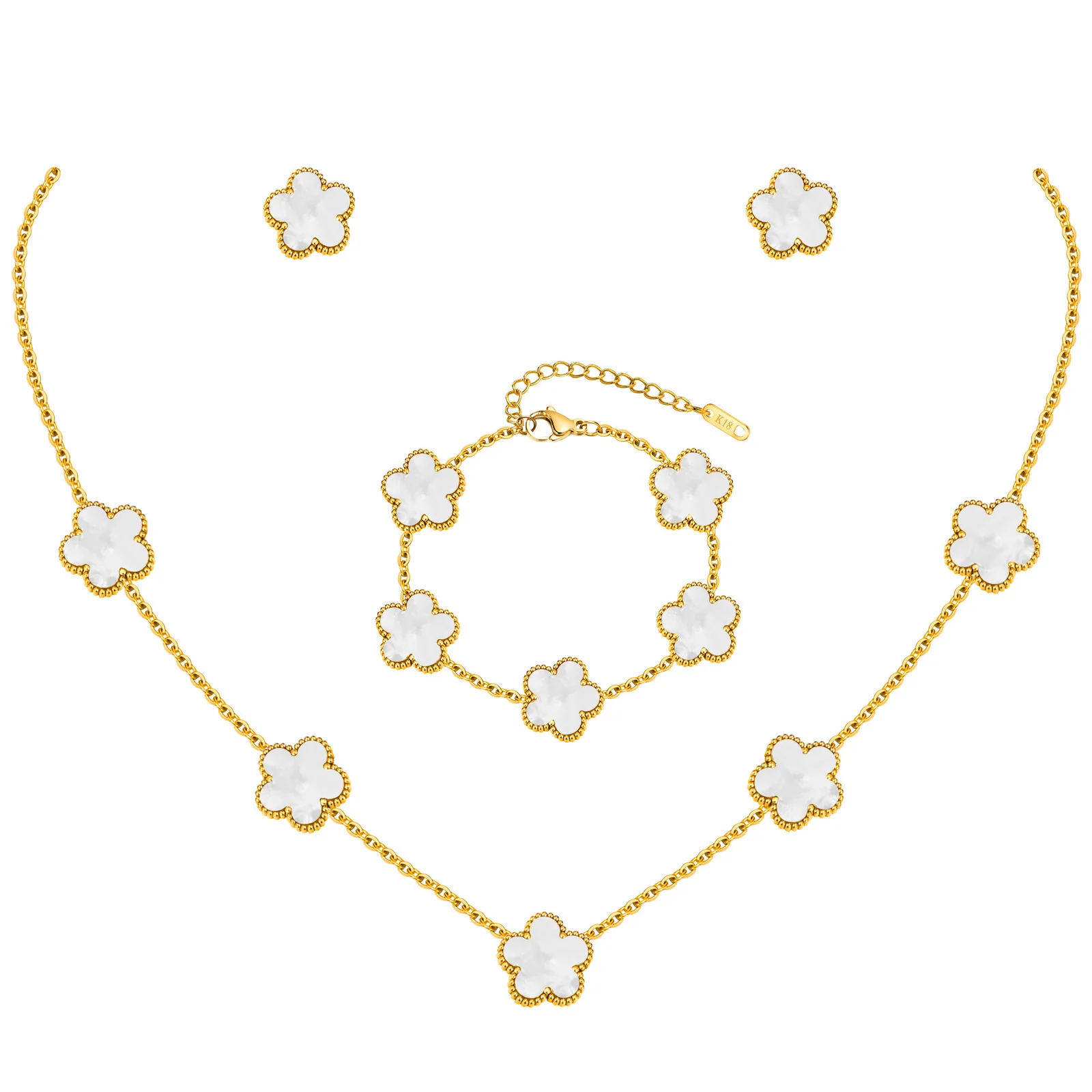 18K Gold Color Necklaces Bracelets Earring Set for Women,Stainless Steel Flower Pendant,Birthday Gift for Mom Wife Girlfriend
18K Gold Color Necklaces Bracelets Earring Set for Women,Stainless Steel Flower Pendant,Birthday Gift for Mom Wife Girlfriend