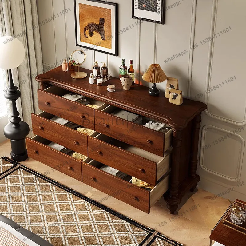 French retro solid wood chest, antique light luxury household storage and dining side cabinet
French retro solid wood chest, antique light luxury household storage and dining side cabinet