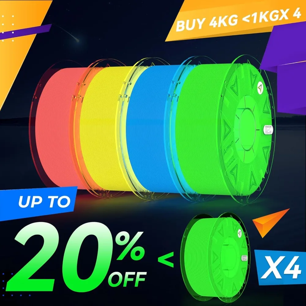 Glow in The Dark Hyper PLA 3D Printer Filament 1.75mm 4 Colors 4kg Bundle Dimensional Accuracy +/-0.02mm
Glow in The Dark Hyper PLA 3D Printer Filament 1.75mm 4 Colors 4kg Bundle Dimensional Accuracy +/-0.02mm