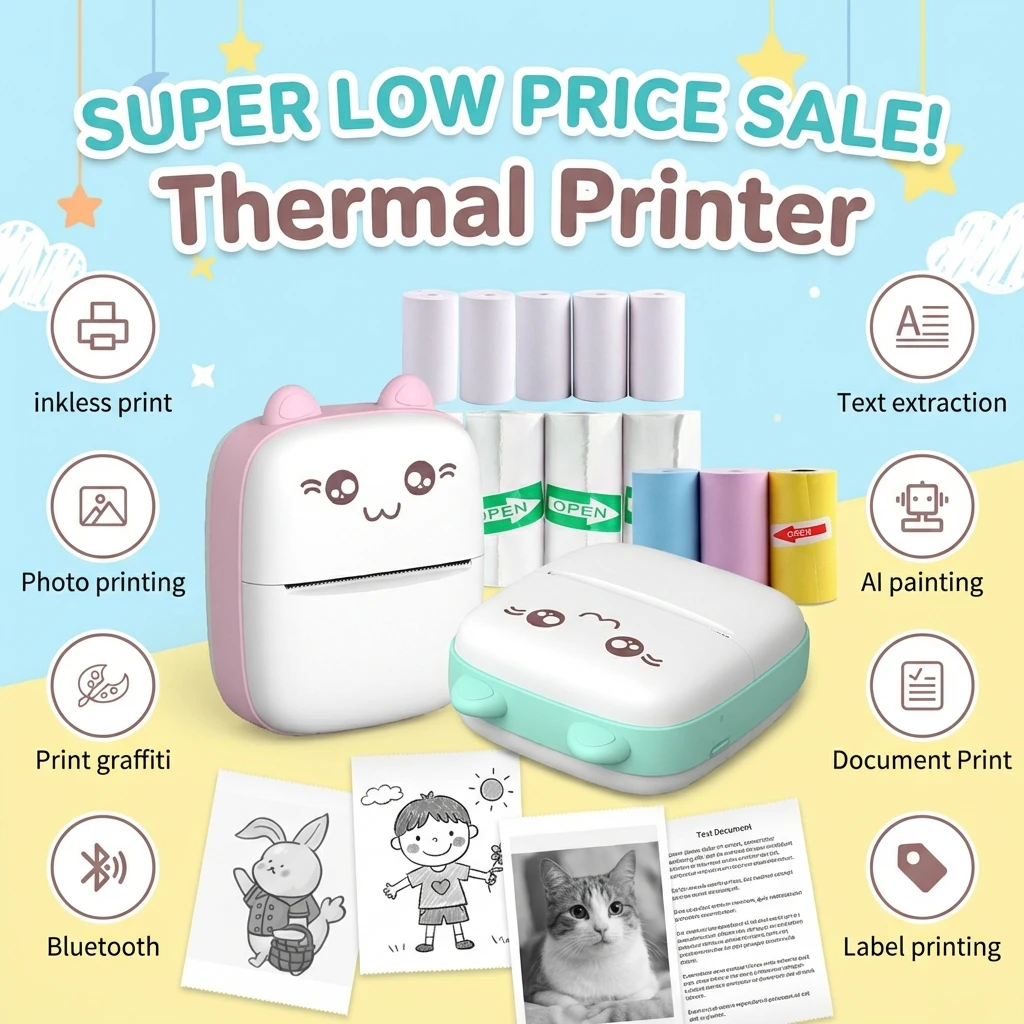 58mm Mini Portable Thermal Printer Cat Shapes Lightweight Wireless Photo Label Memo Wrong Question Printing USB Cable Printer
58mm Mini Portable Thermal Printer Cat Shapes Lightweight Wireless Photo Label Memo Wrong Question Printing USB Cable Printer