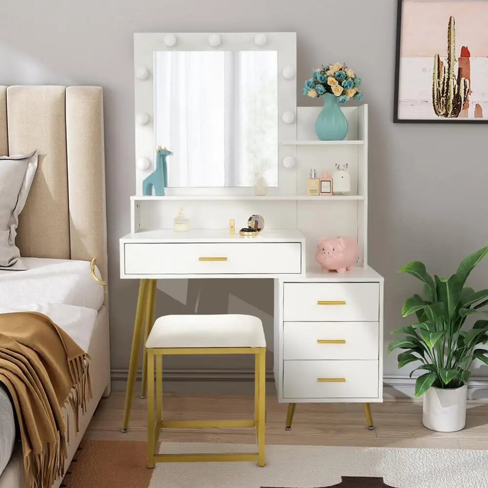 Vanity Table Set LED Lights Mirror 4 Drawer Dresser Desk Bedroom Makeup Dressing
Vanity Table Set LED Lights Mirror 4 Drawer Dresser Desk Bedroom Makeup Dressing