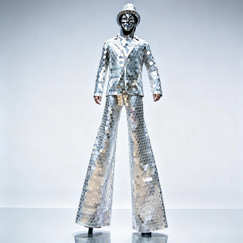 Костюм для выступлений: Золотой костюм зеркального человека на серебряных ходулях, сшитый вручную, с маской, для сценических шоу и косплея
Костюм для выступлений: Золотой костюм зеркального человека на серебряных ходулях, сшитый вручную, с маской, для сценических шоу и косплея
