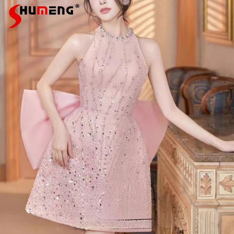 Elegant Shiny Back Bow Pink Birthday Dress for Women 2024 New Luxury Sweet Dignified Rhinestone Sleeveless Short Dresses Female
Elegant Shiny Back Bow Pink Birthday Dress for Women 2024 New Luxury Sweet Dignified Rhinestone Sleeveless Short Dresses Female