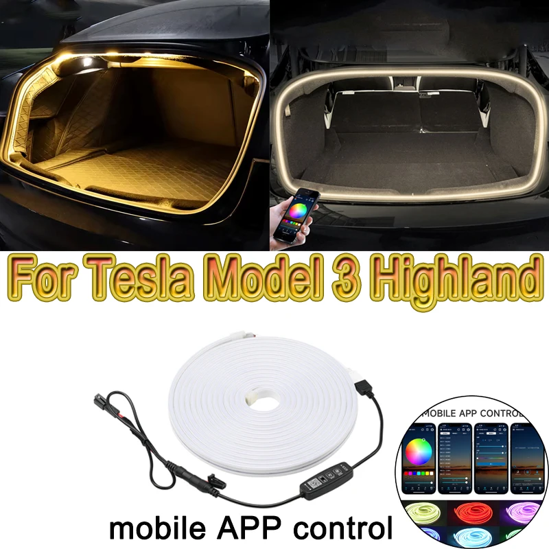 RGB Adjustable Color APP Trunk Light for Tesla Model 3 Highland 2024 Lossless Plug-in Ambient Lighting Car Interior Accessories
RGB Adjustable Color APP Trunk Light for Tesla Model 3 Highland 2024 Lossless Plug-in Ambient Lighting Car Interior Accessories