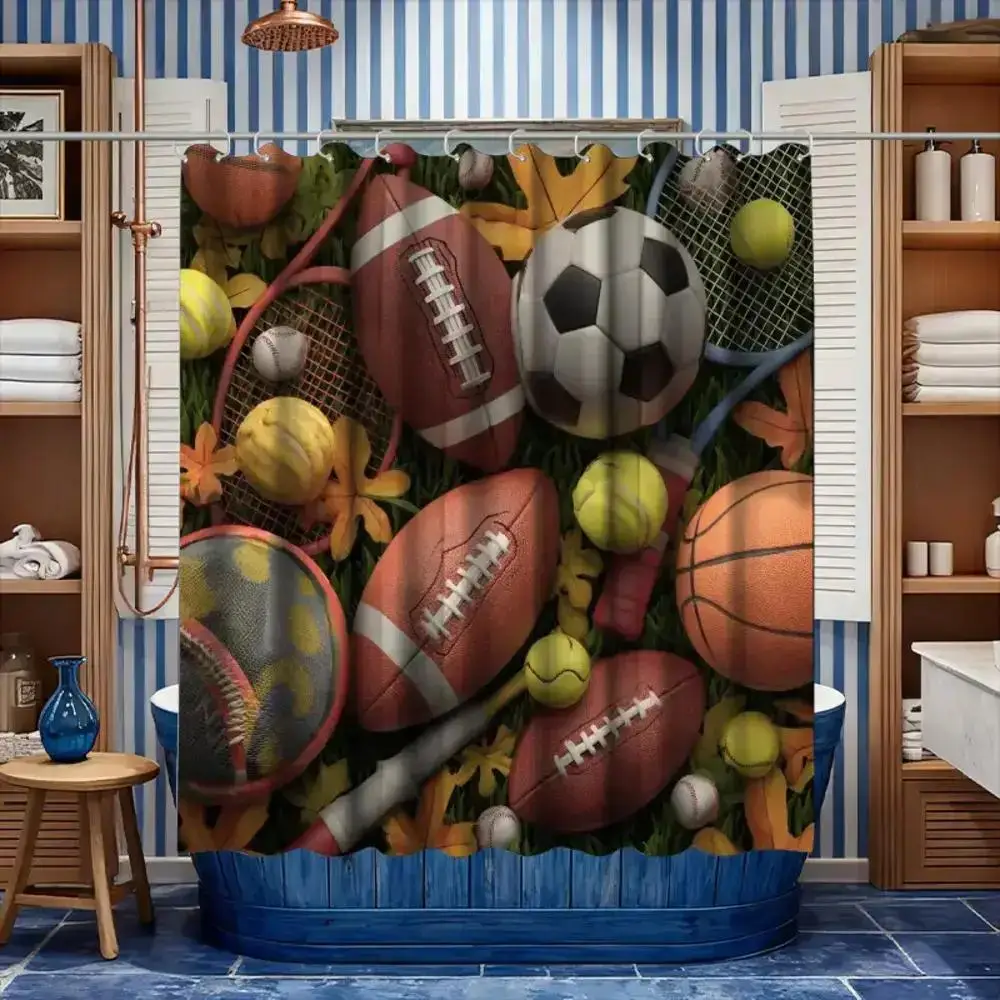 Sports Theme Shower Curtain, Football, Soccer, Basketball, Tennis Racket & Ball Pattern, Waterproof Polyester Fabric for Boys
Sports Theme Shower Curtain, Football, Soccer, Basketball, Tennis Racket & Ball Pattern, Waterproof Polyester Fabric for Boys