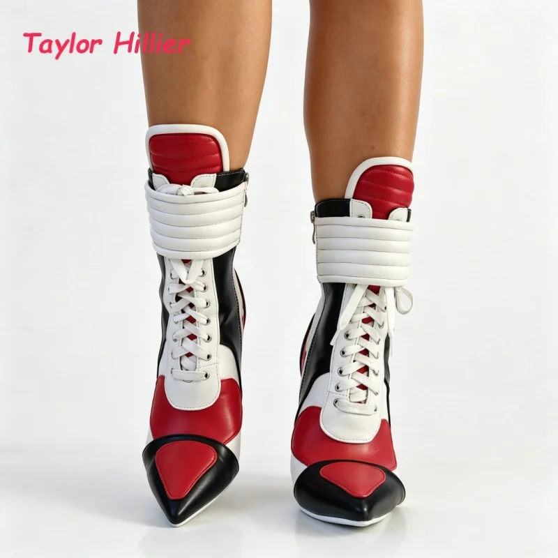 Red Black White Patchwork Women Pointed Toe High Heel Ankle Boots Lace-Up Side Zipper Stiletto Heel Sporty Style Fashion Shoes
Red Black White Patchwork Women Pointed Toe High Heel Ankle Boots Lace-Up Side Zipper Stiletto Heel Sporty Style Fashion Shoes