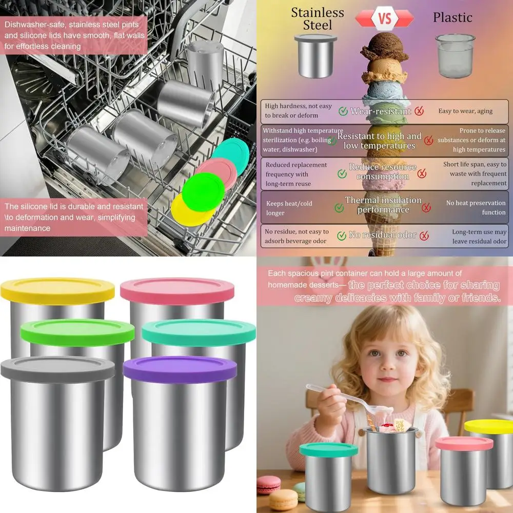 24 oz Stainless Steel Pint Containers with Silicone Lids for Ice Cream Makers, 6-Pack, BPA-Free, Dishwasher Safe
24 oz Stainless Steel Pint Containers with Silicone Lids for Ice Cream Makers, 6-Pack, BPA-Free, Dishwasher Safe